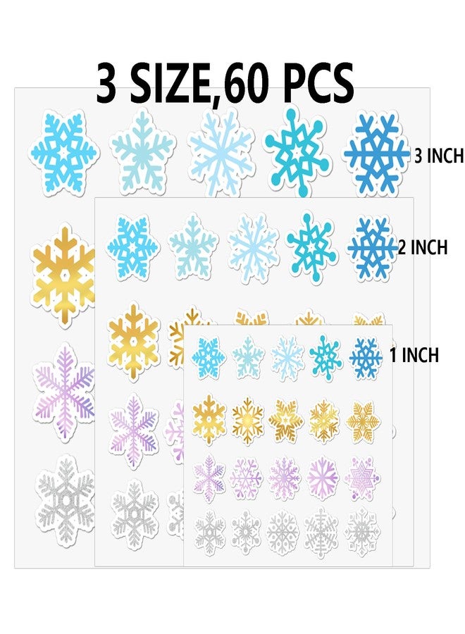Topabel 60 Pcs Winter Snowflakes Envelope Seals Sticker 1 2 3 Inch Self Adhesive Colorful Snowflakes for Christmas Holiday Envelope Seals Activities Classroom Happy New Year Window Wall Decals - Image 2